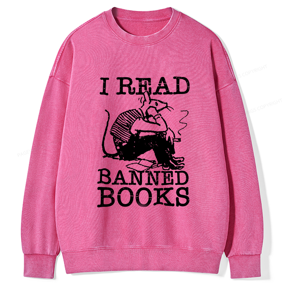 Pagewings I Read Banned Books T Shirt Unisex Washed Sweatshirt