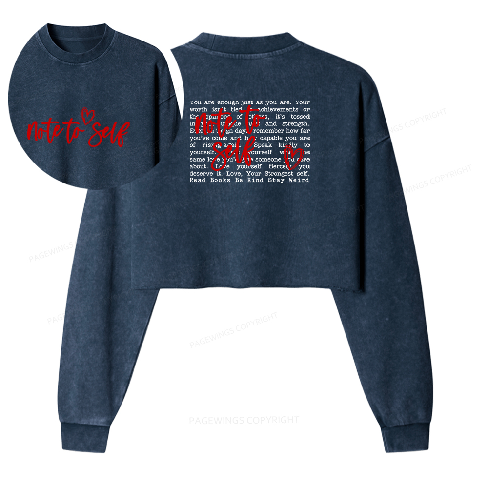 Pagewings Note To Self Washed Crop Sweatshirt