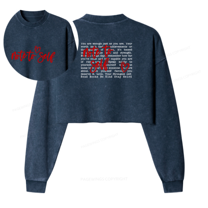 Pagewings Note To Self Washed Crop Sweatshirt
