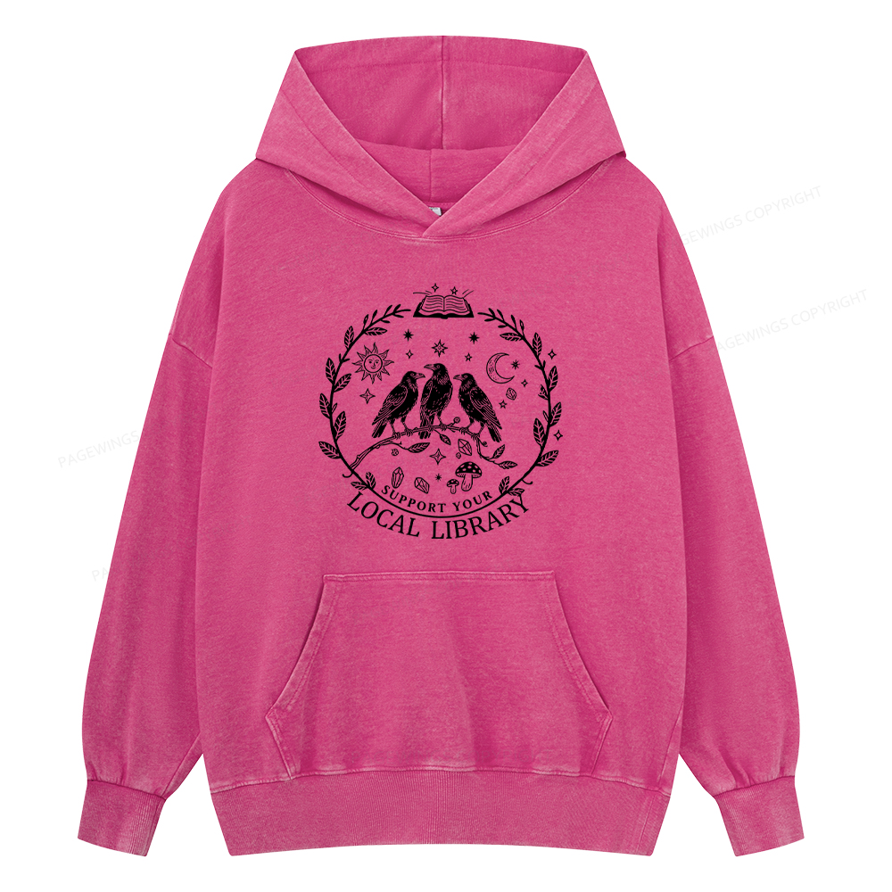 Pagewings Support Your Local Library Unisex Washed Hoodie
