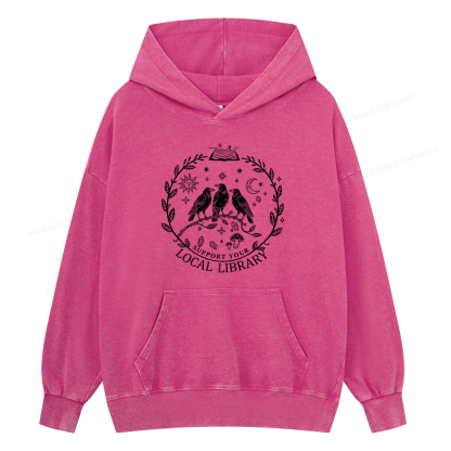 Pagewings Support Your Local Library Unisex Washed Hoodie