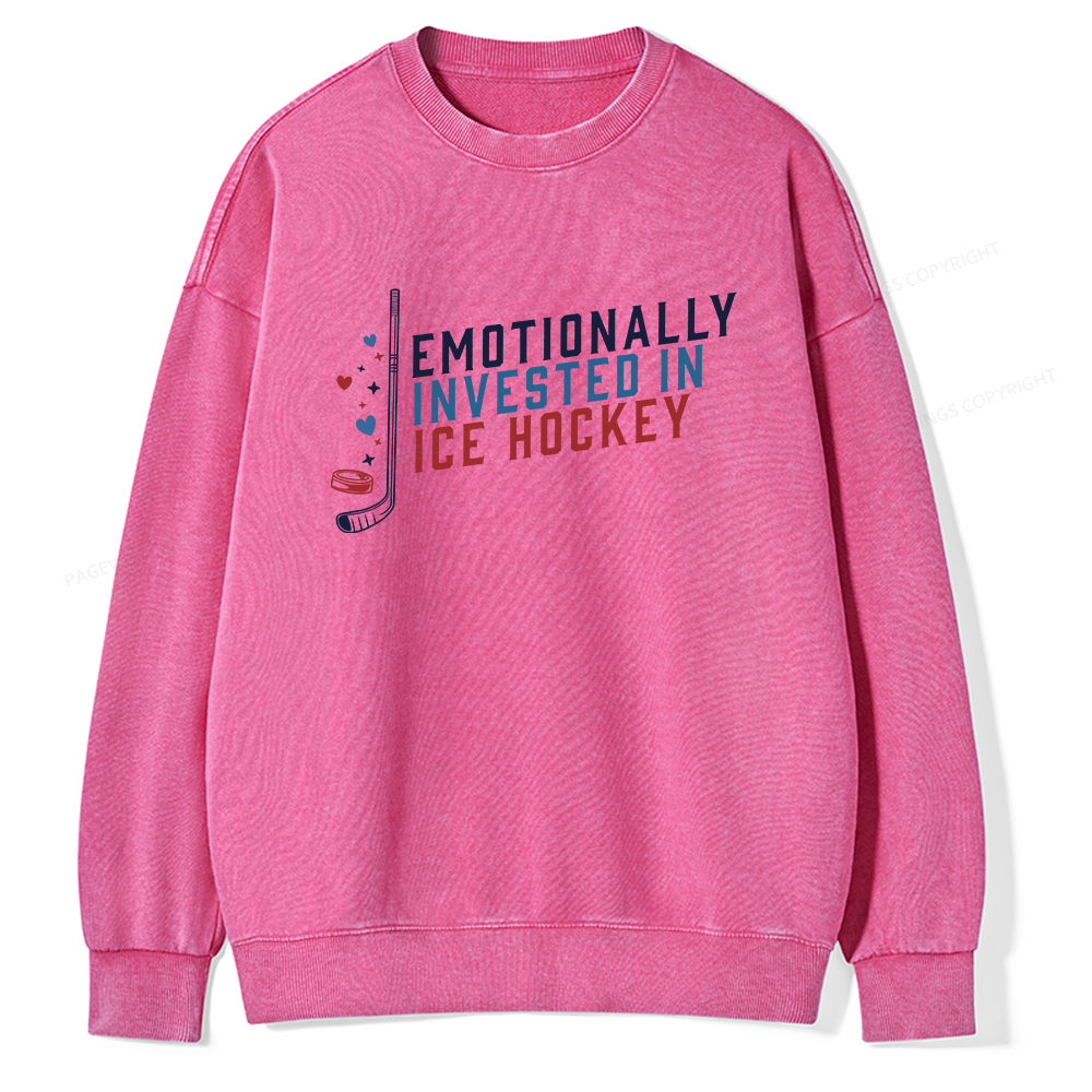 Pagewings Emotionally Invested in Ice Hockey Unisex Washed Sweatshirt