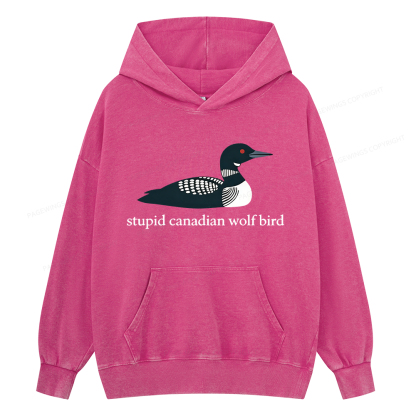 Pagewings Stupid Canadian Wolf Bird Unisex Washed Hoodie