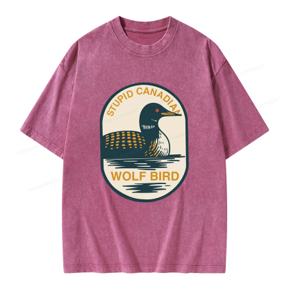 Pagewings Stupid Canadian Wolf Bird Unisex Washed T-shirt