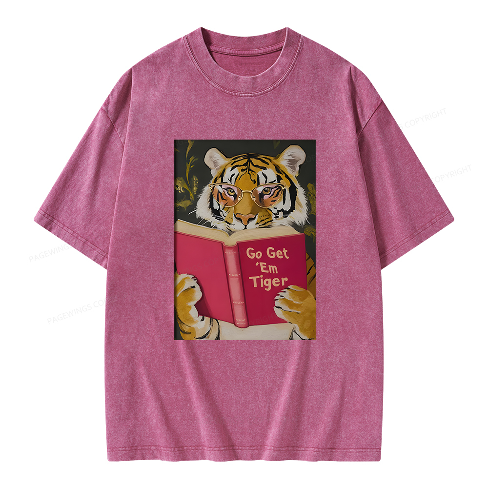 Pagewings Tiger Reading Unisex Washed T-shirt