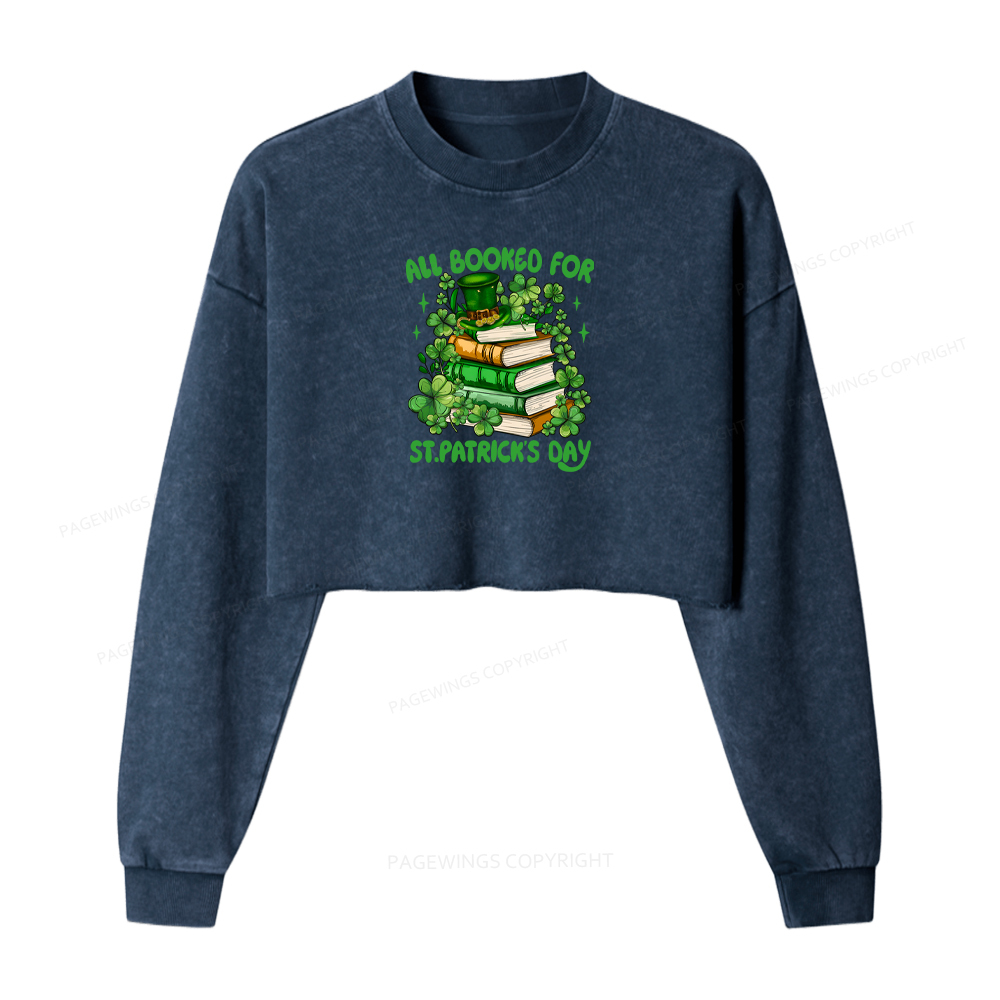 Pagewings All Booked For St Patrick's Day Washed Crop Sweatshirt