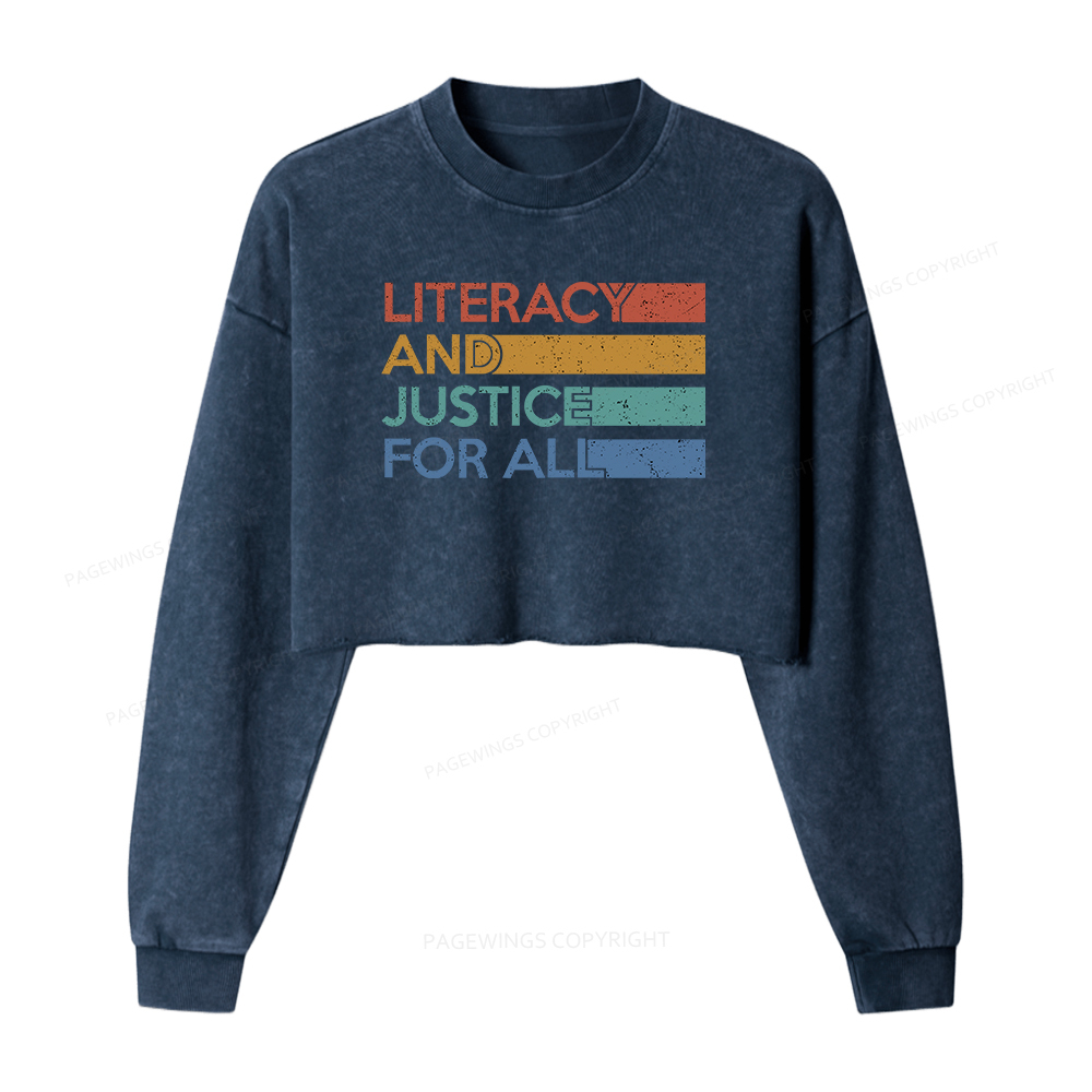 Pagewings Literacy and Justice For All Washed Crop Sweatshirt