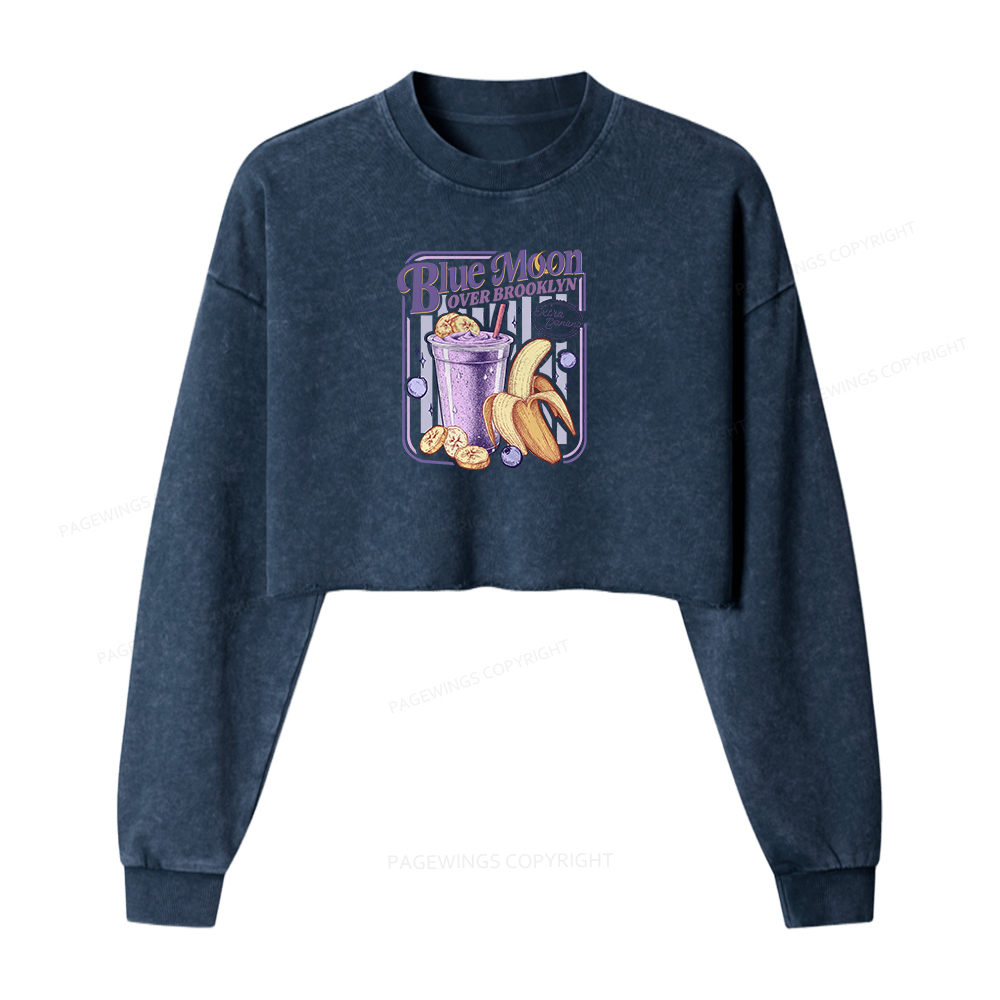 Pagewings Blue Moon Over Brooklyn Washed Crop Sweatshirt