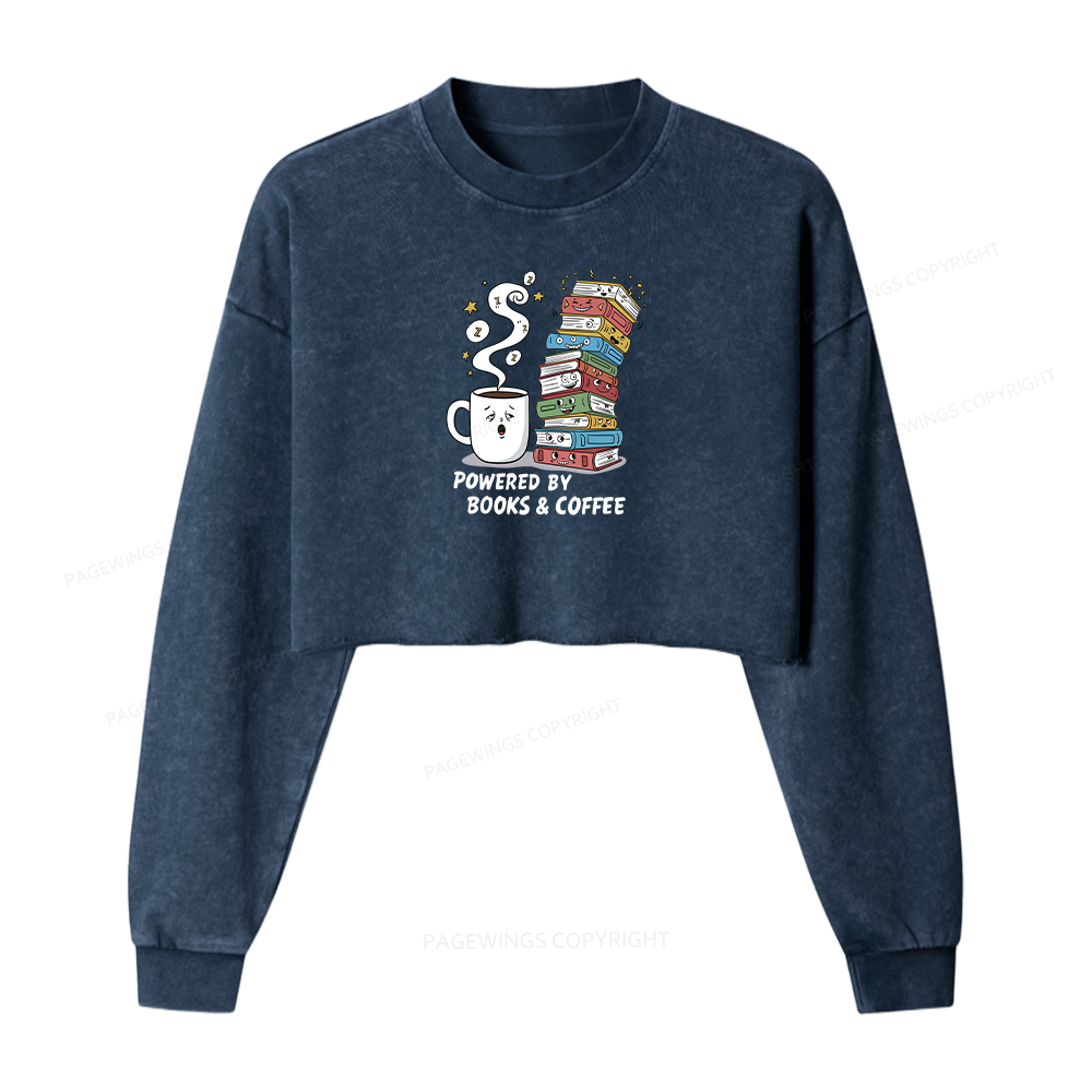 Pagewings Powered By Books And Coffee Washed Crop Sweatshirt