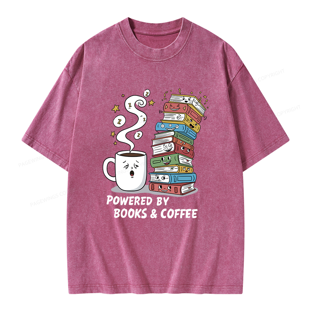 Pagewings Powered By Books And Coffee Unisex Washed T-shirt