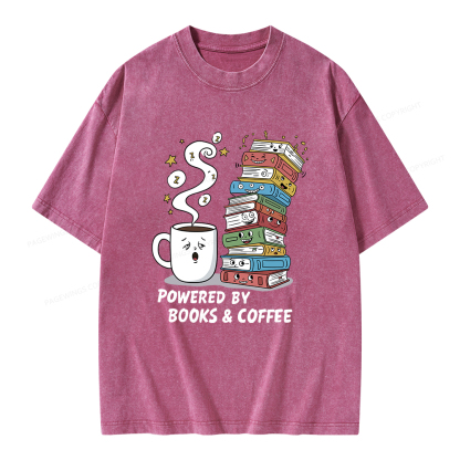 Pagewings Powered By Books And Coffee Unisex Washed T-shirt