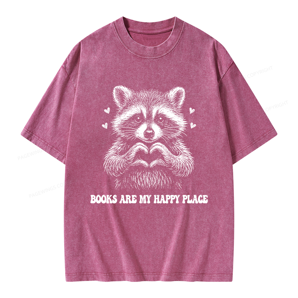 Pagewings Books are My Happy Place Unisex Washed T-shirt