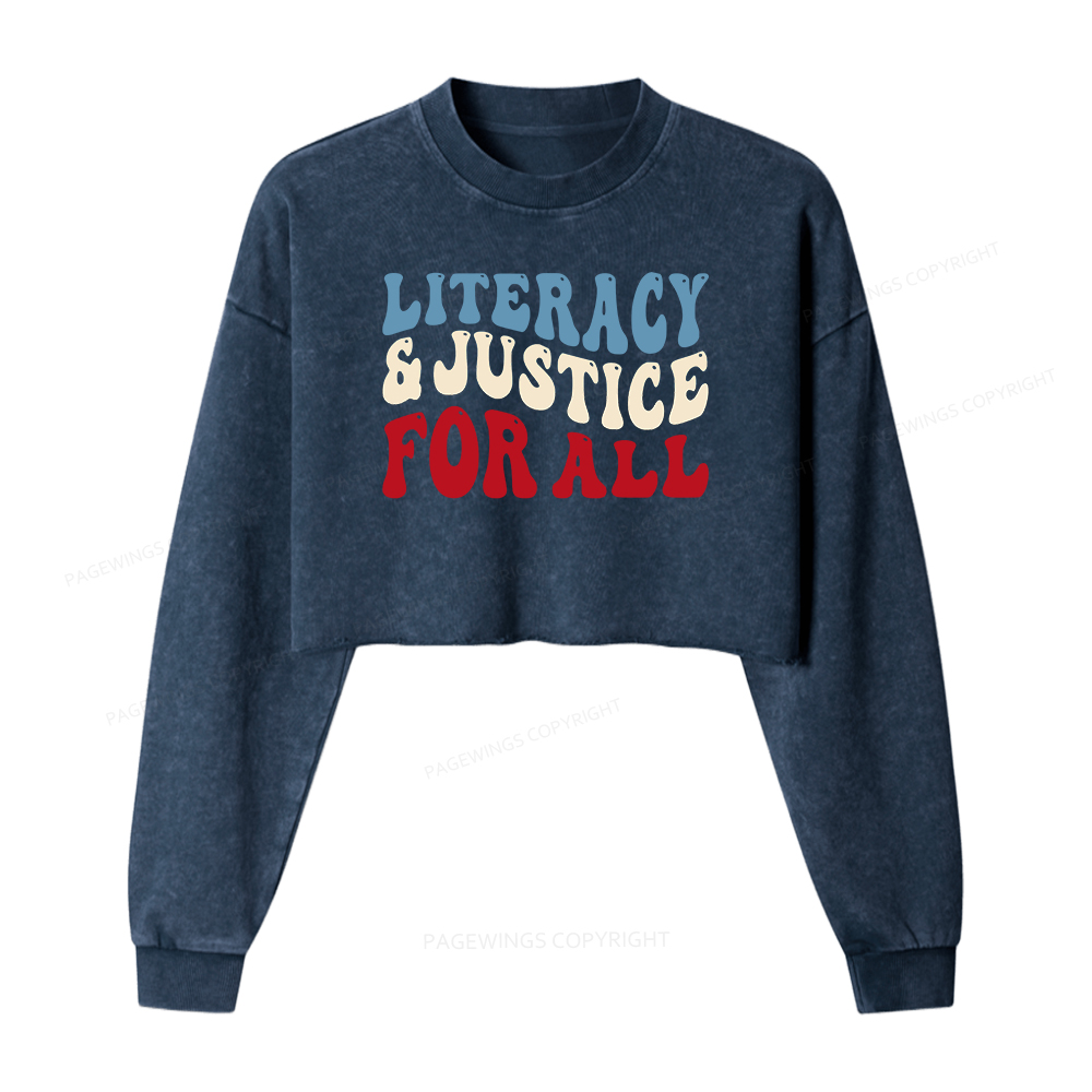Pagewings Literacy And Justice For All Washed Crop Sweatshirt