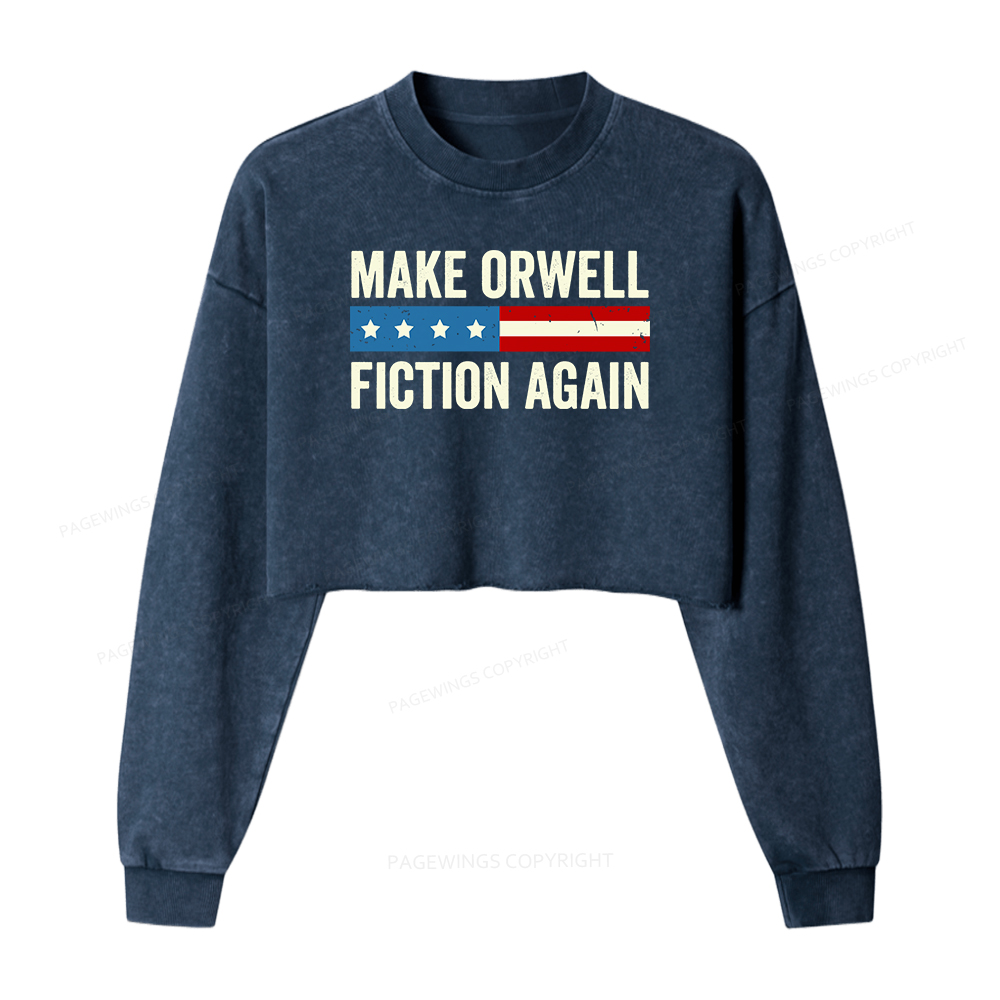 Pagewings Make Orwell Fiction Again Washed Crop Sweatshirt