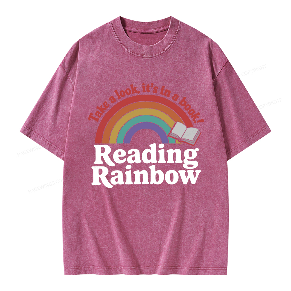 Pagewings Reading With Rainbow Unisex Washed T-shirt
