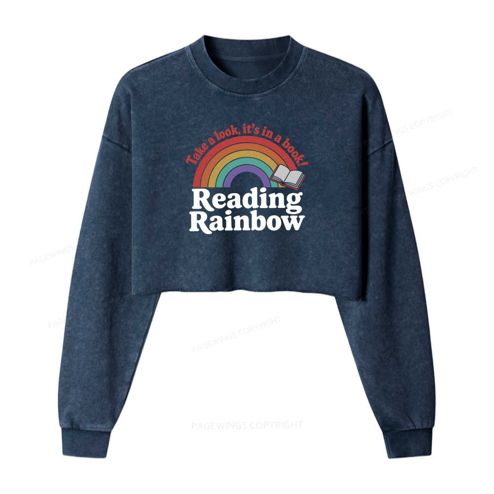 Pagewings Reading With Rainbow Washed Crop Sweatshirt