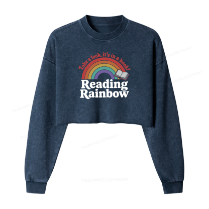 Pagewings Reading With Rainbow Washed Crop Sweatshirt