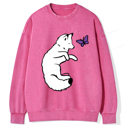 Pagewings Snow Fox Unisex Washed Sweatshirt