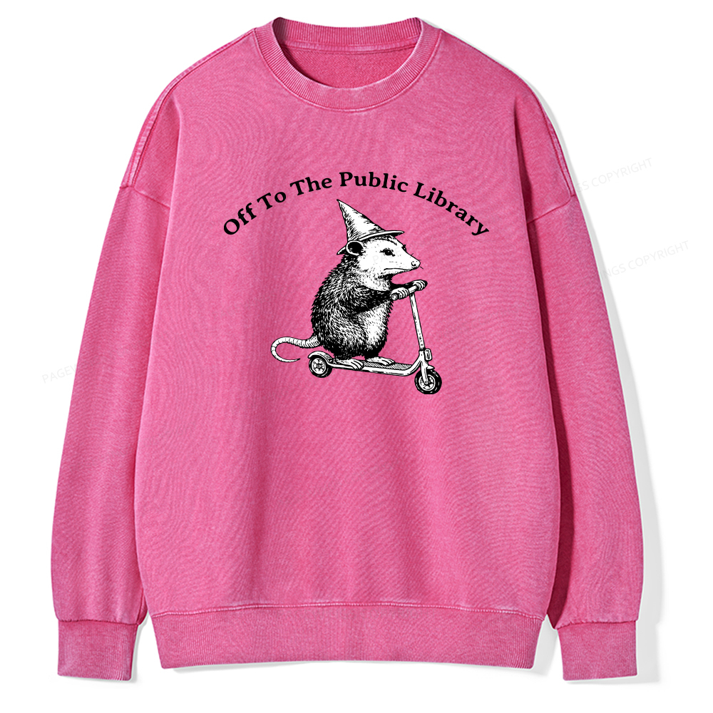 Pagewings Off To The Public Library Unisex Washed Sweatshirt