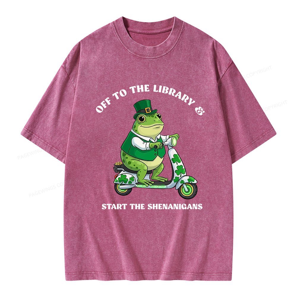 Pagewings Off To The Library Start The Shenanigans Unisex Washed T-shirt