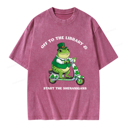 Pagewings Off To The Library Start The Shenanigans Unisex Washed T-shirt