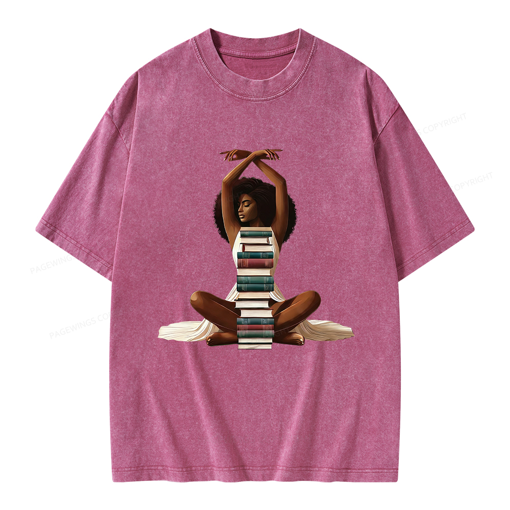 Pagewings Black Girl Reading Unisex Washed T-shirt