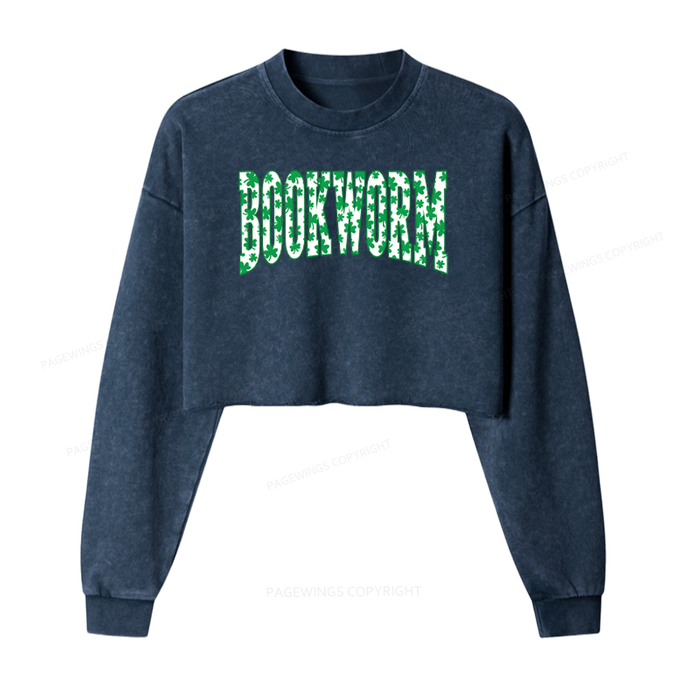 Pagewings St. Patricks Day Bookworm Washed Crop Sweatshirt