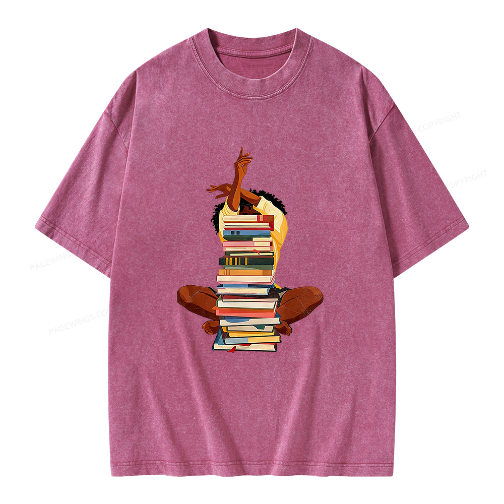Pagewings Black Woman Reading Unisex Washed T-shirt