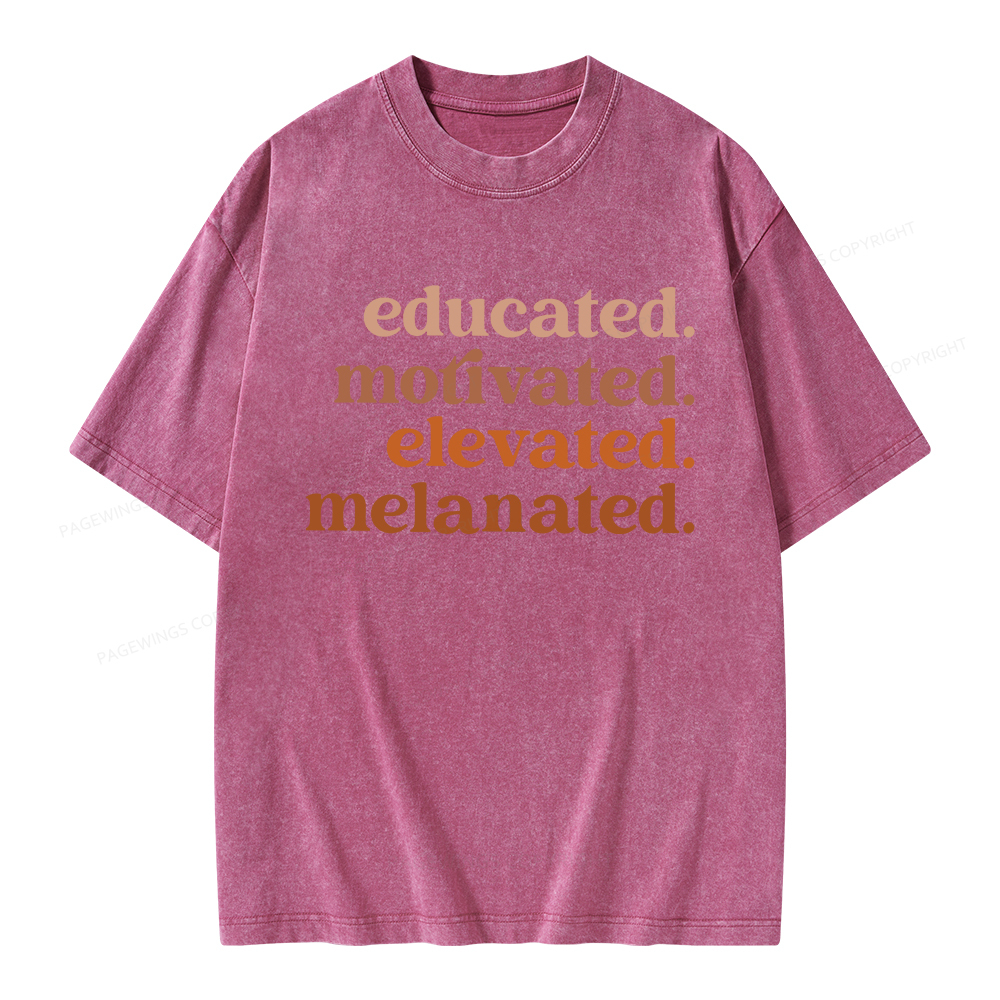 Pagewings Educated Motivated Elevated Melanated Unisex Washed T-shirt