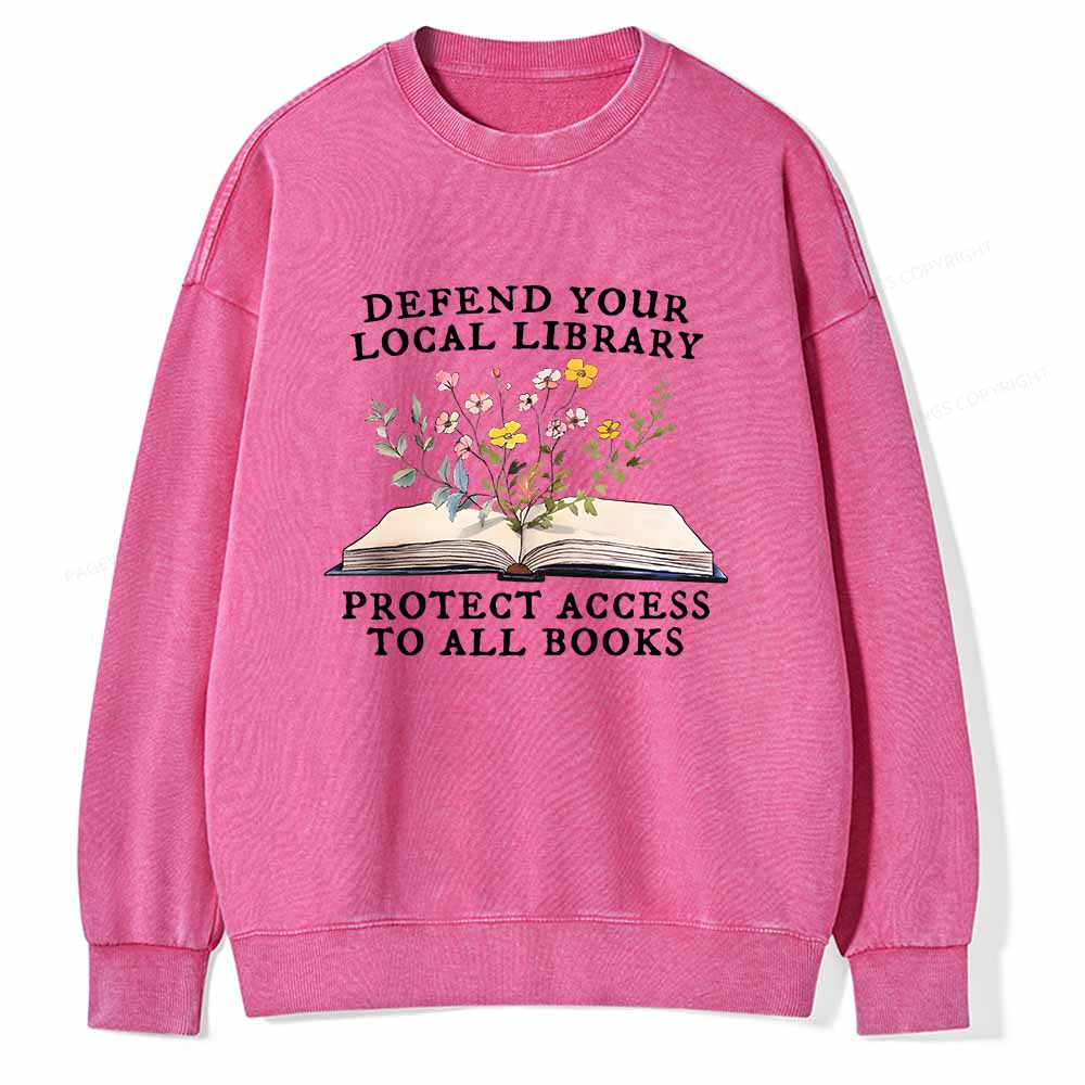 Pagewings Books Save Lives Protect Libraries Unisex Washed Sweatshirt