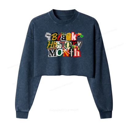 Pagewings Black History Month Washed Crop Sweatshirt
