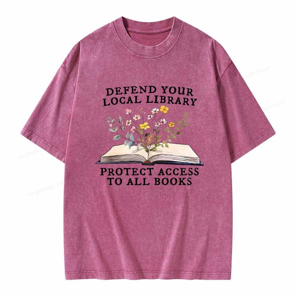 Pagewings Books Save Lives Protect Libraries Unisex Washed T-shirt