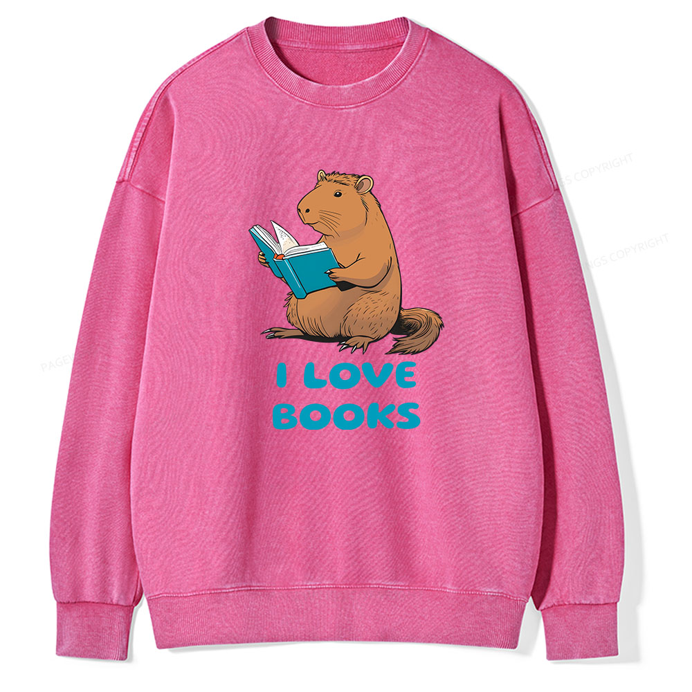 Pagewings Capybara Loving Books Classic T-Shirt Unisex Washed Sweatshirt