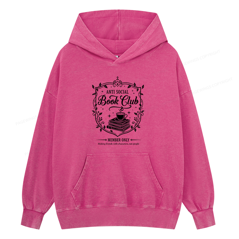 Pagewings Anti Social Book Club Unisex Washed Hoodie