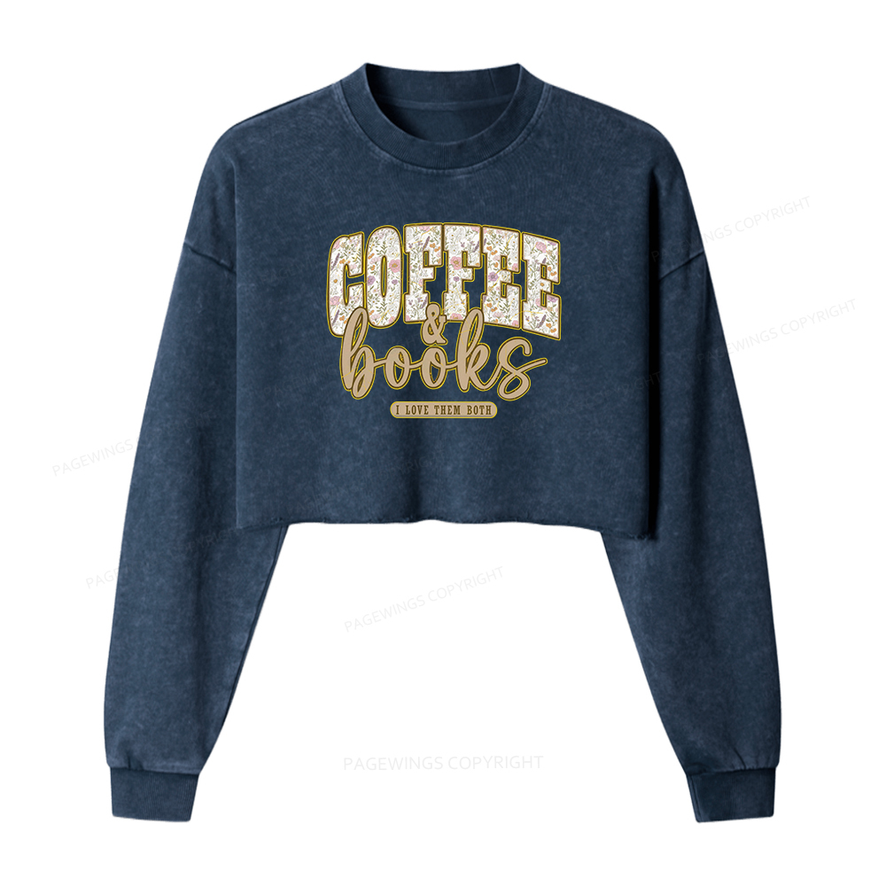 Pagewings Coffee And Books Washed Crop Sweatshirt