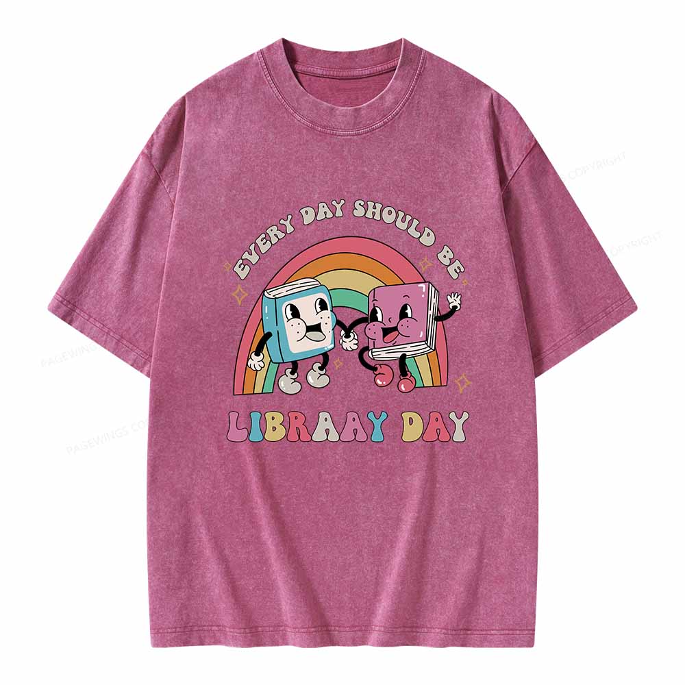 Pagewings Every Day Should be Library Day Unisex Washed T-shirt