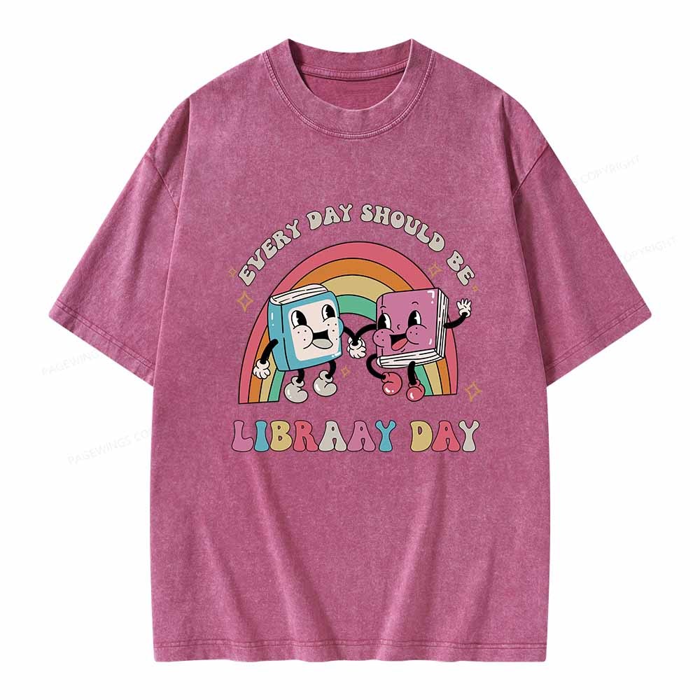Pagewings Every Day Should be Library Day Unisex Washed T-shirt