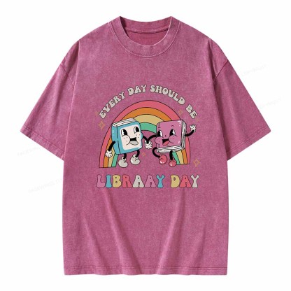 Pagewings Every Day Should be Library Day Unisex Washed T-shirt