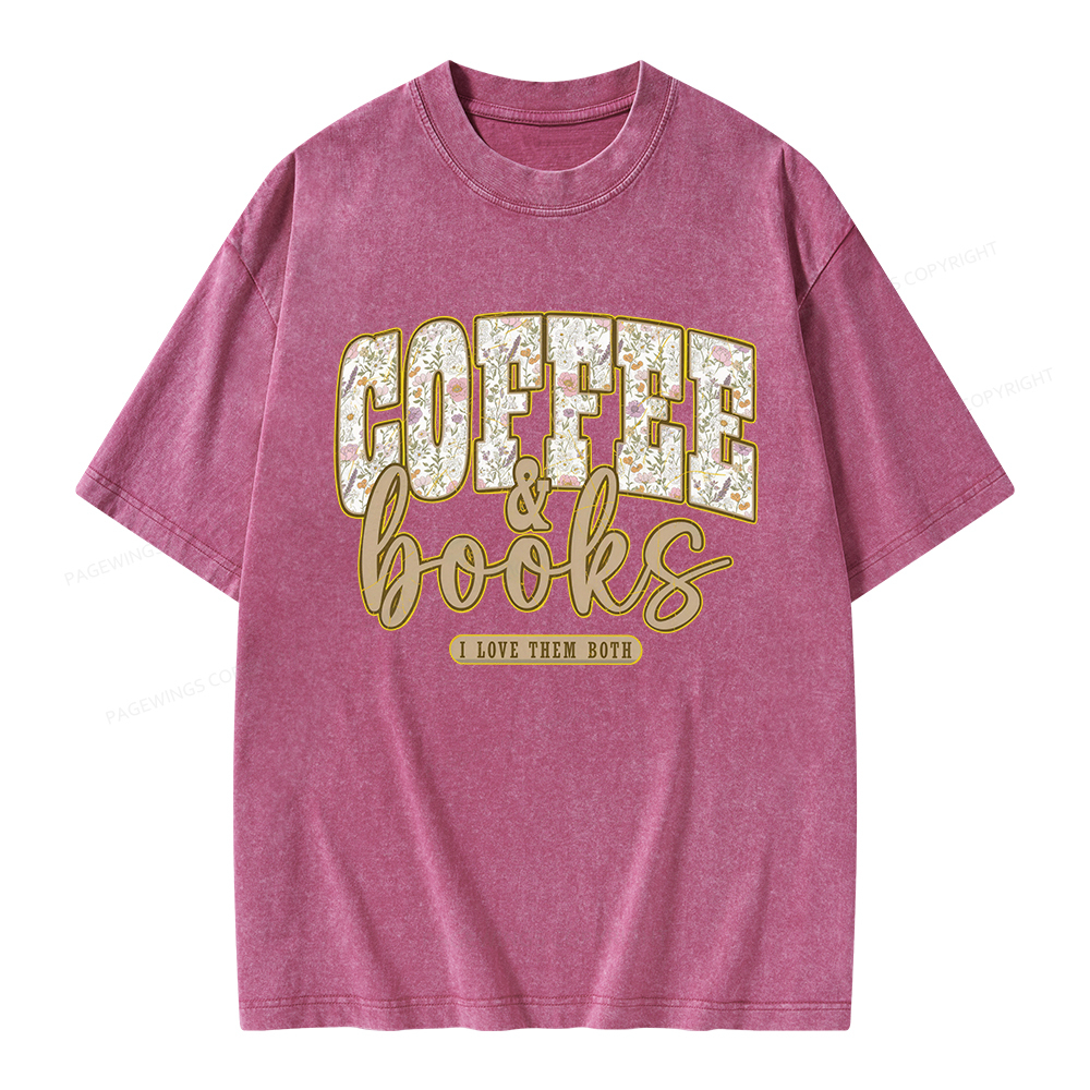 Pagewings Coffee and Books Unisex Washed T-shirt