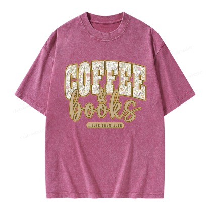 Pagewings Coffee and Books Unisex Washed T-shirt