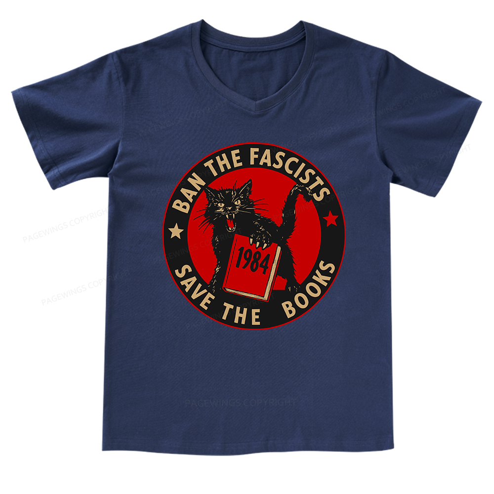 Pagewings Ban The Fascists Save The Books V-neck T-shirt