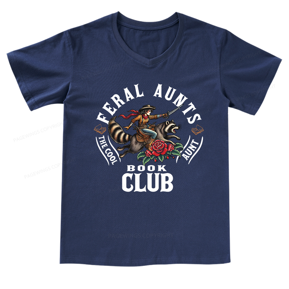 Pagewings Feral Aunt Social Book Club V-neck T-shirt
