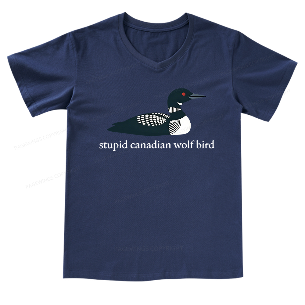 Pagewings Stupid Canadian Wolf Bird V-neck T-shirt