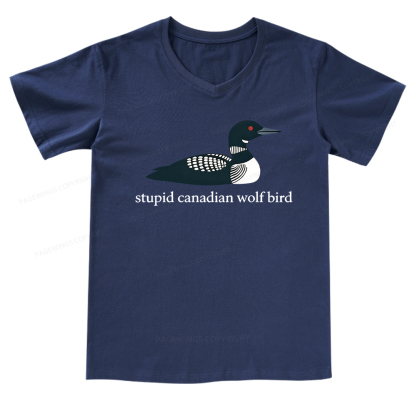 Pagewings Stupid Canadian Wolf Bird V-neck T-shirt