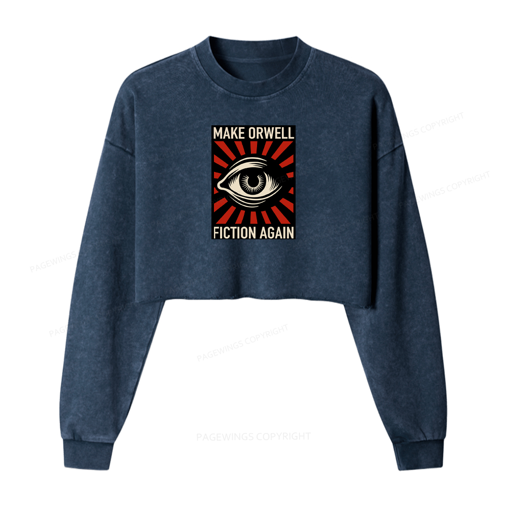Pagewings Make Orwell Fiction Again Washed Crop Sweatshirt