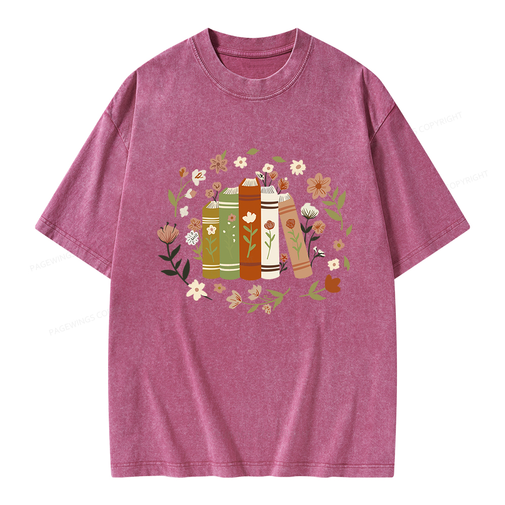 Pagewings Floral Book Unisex Washed T-shirt