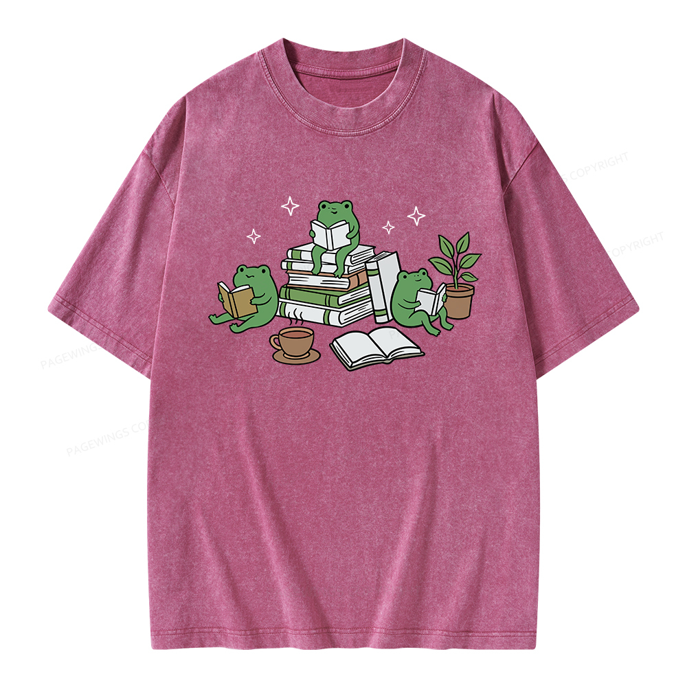 Pagewings Frogs and Books Unisex Washed T-shirt