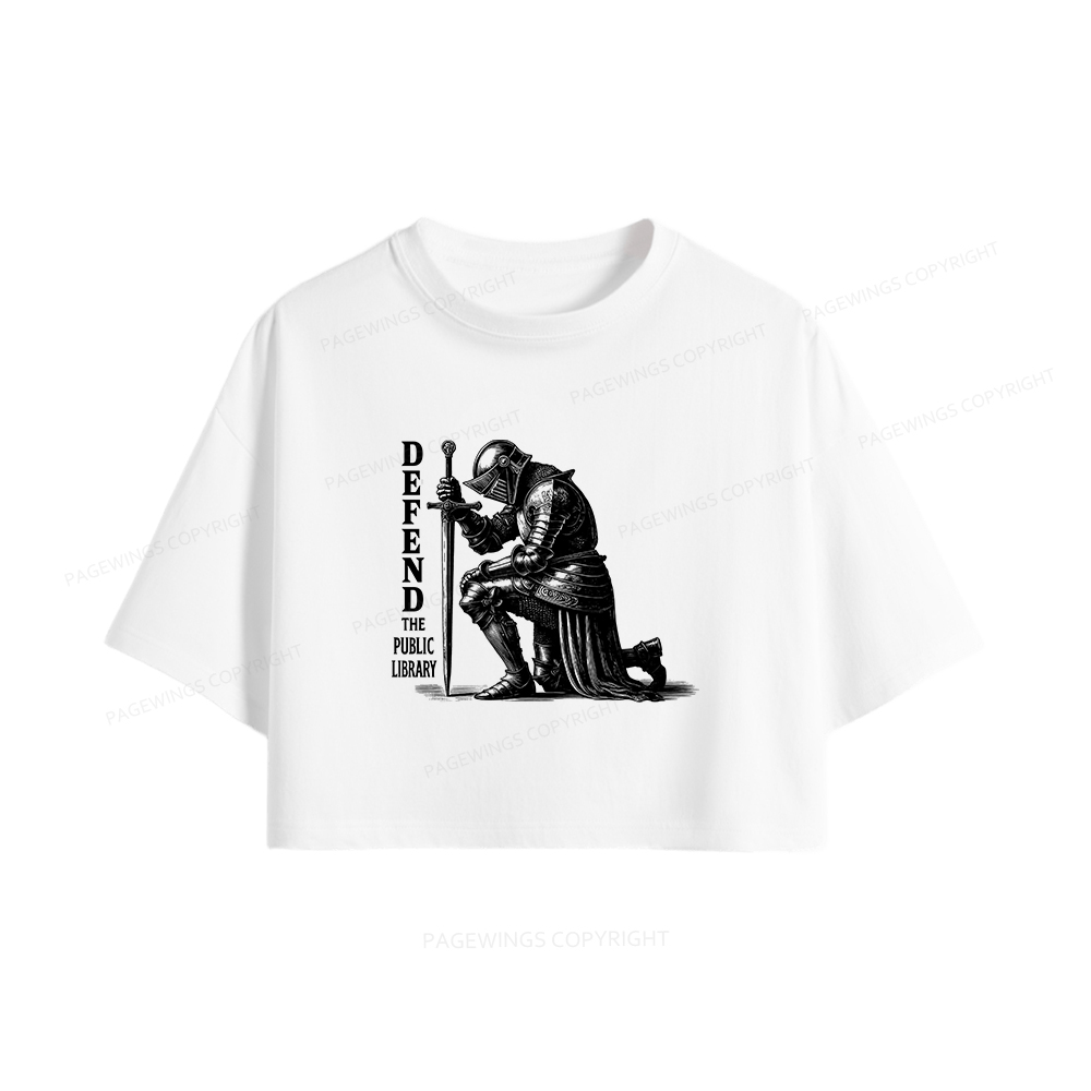 Pagewings Defend the Public Library Women Crop Tops