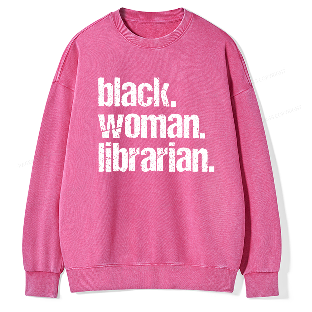 Pagewings Black Woman Librarian Washed Sweatshirt
