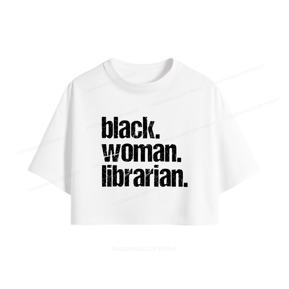 Pagewings Black Woman Librarian Women Crop Tops